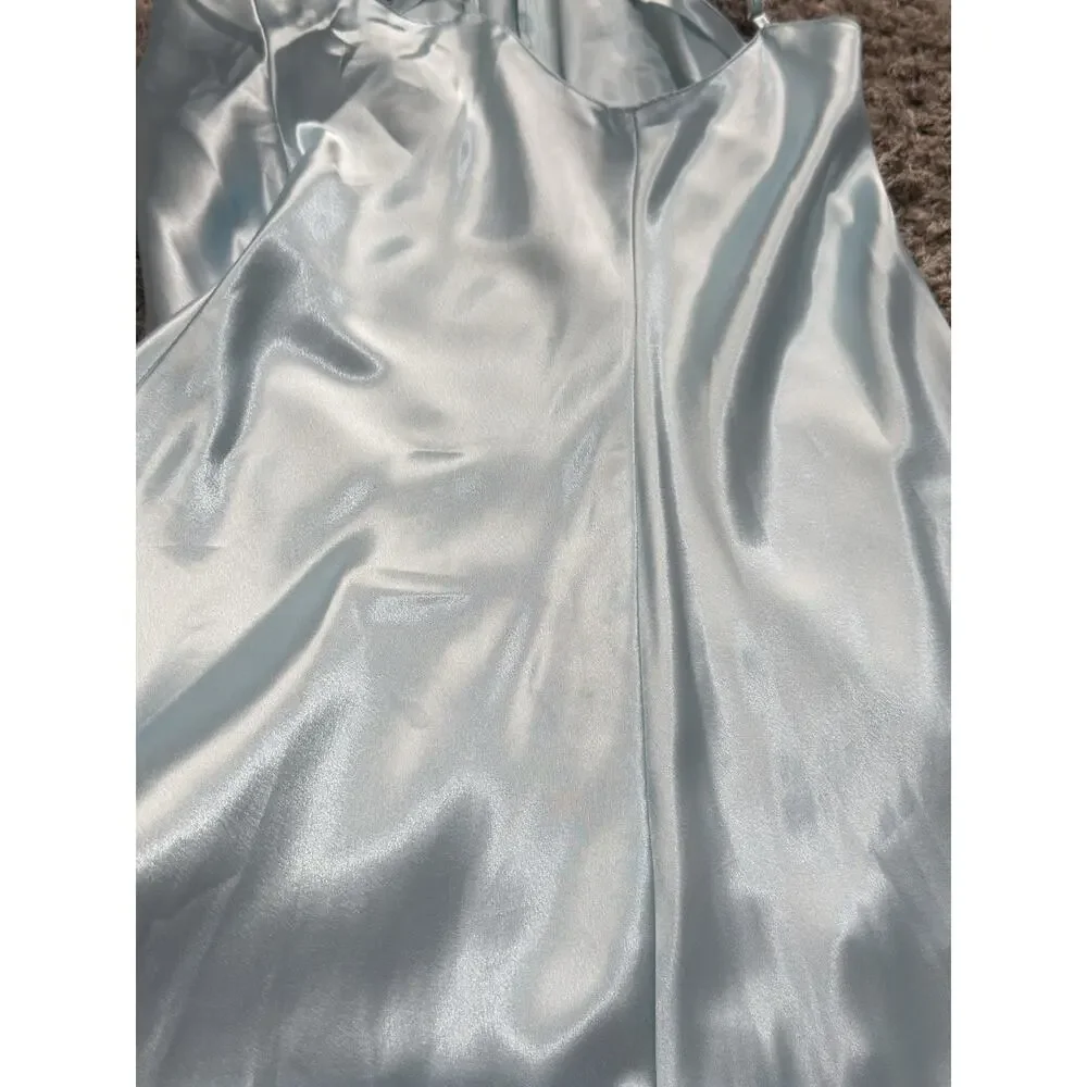 Y2K Secret Treasures Women’s Satin Slip Dress Nightgown Blue L Spaghetti Straps - Picture 5 of 13